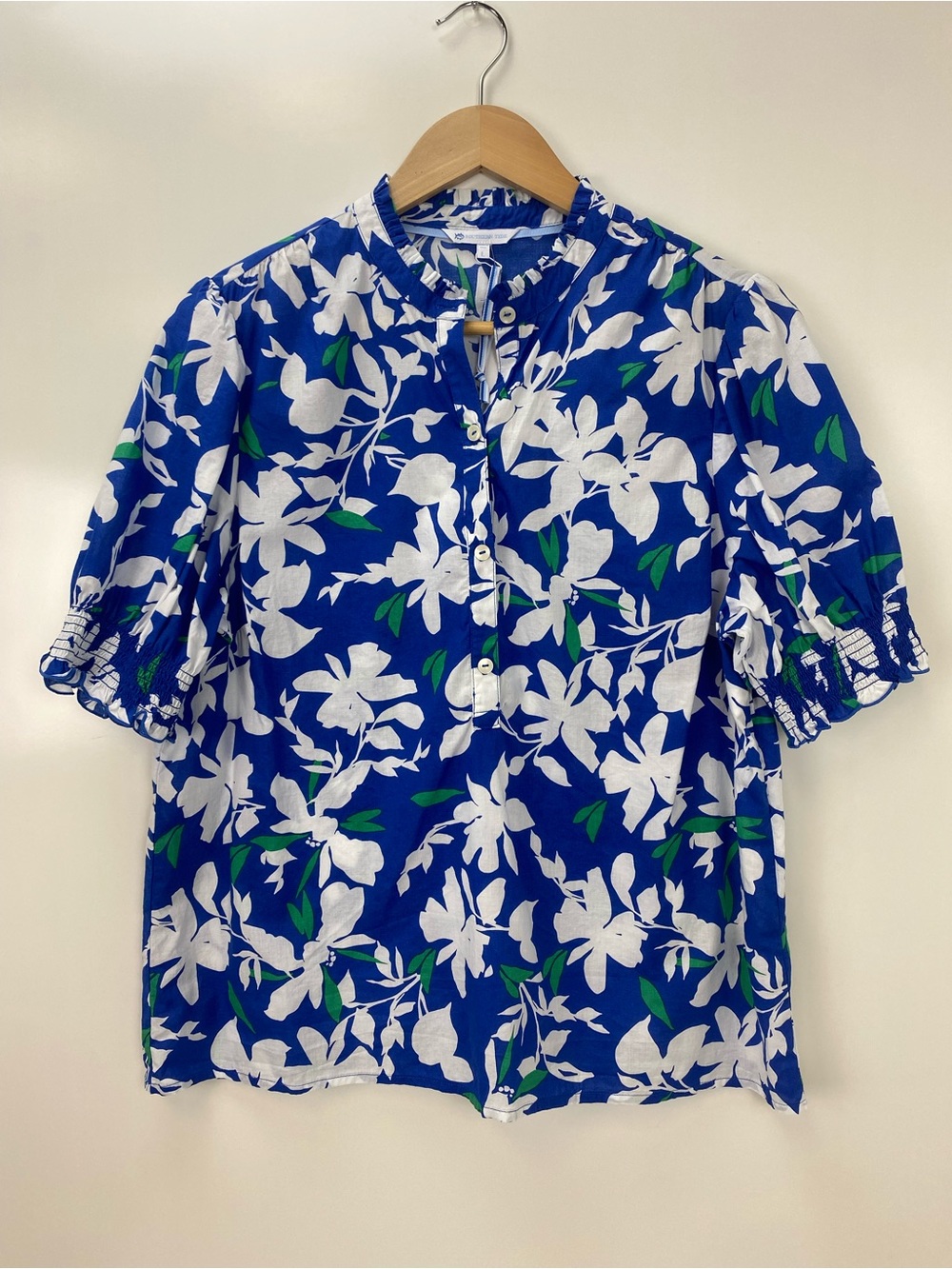 Southern Tide Blue White Floral Short-Sleeve Blouse